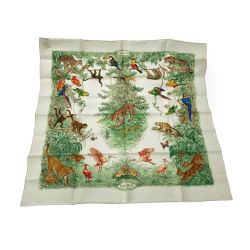 ☆☆ HERMES エルメス カレ90 EQUATEUR シルクスカーフ オフホワイト シルク100％ アニマル 動物 Aランク