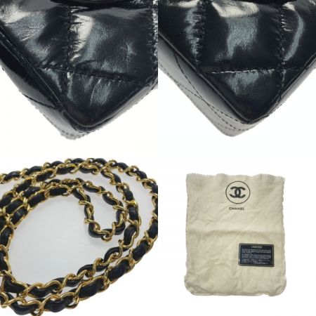  CHANEL シャネル ミニマトラッセ チェーンショルダーバッグ ブラックxゴールド金具 エナメル 布袋・ギャランティ有