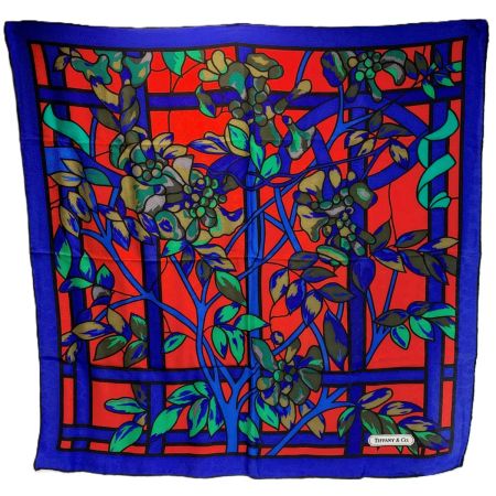  Tiffany & Co. ティファニー ステンドグラス柄 シルク100% ブルー×レッド 箱付