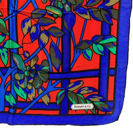  Tiffany & Co. ティファニー ステンドグラス柄 シルク100% ブルー×レッド 箱付