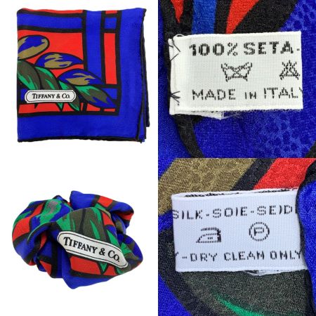  Tiffany & Co. ティファニー ステンドグラス柄 シルク100% ブルー×レッド 箱付