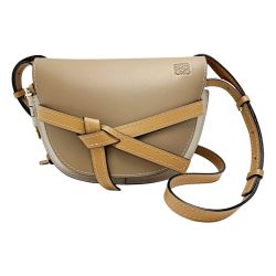 ☆☆ LOEWE ロエベ ゲートバッグ ショルダーバッグ 062032 ベージュ×グレー レザー ゴールド金具 レディース 布袋有 Aランク
