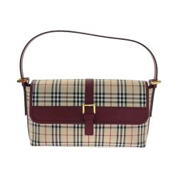 ☆☆ BURBERRY バーバリー ノバチェック ショルダーバッグ ベージュ×バーガンディー ワンショルダー キャンバス レザー Bランク