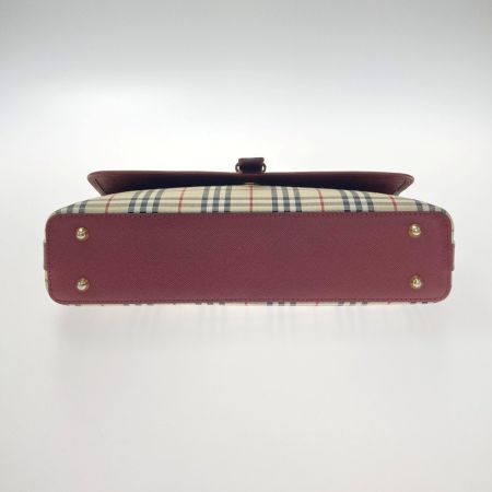  BURBERRY バーバリー ノバチェック ショルダーバッグ ベージュ×バーガンディー ワンショルダー キャンバス レザー