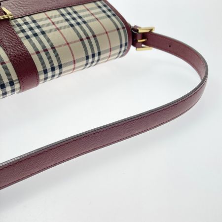  BURBERRY バーバリー ノバチェック ショルダーバッグ ベージュ×バーガンディー ワンショルダー キャンバス レザー