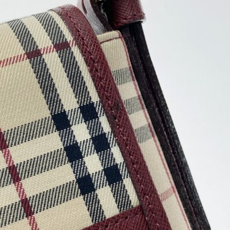  BURBERRY バーバリー ノバチェック ショルダーバッグ ベージュ×バーガンディー ワンショルダー キャンバス レザー