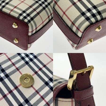  BURBERRY バーバリー ノバチェック ショルダーバッグ ベージュ×バーガンディー ワンショルダー キャンバス レザー