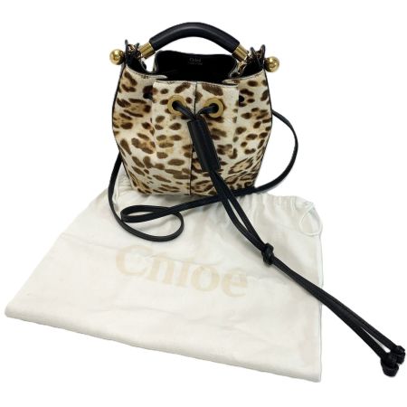  Chloe クロエ GARA ガラ2WAY巾着ショルダーバッグ アニマル レオパード ストラップ 袋有