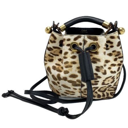  Chloe クロエ GARA ガラ2WAY巾着ショルダーバッグ アニマル レオパード ストラップ 袋有