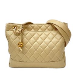 〇〇 CHANEL シャネル マトラッセ ラムスキン チェーンショルダーバッグ ココボール ベージュ Bランク