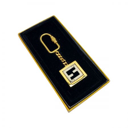  FENDI フェンディ ズッカ ロゴ キーホルダー メタル ゴールド×シルバー FF プレート キーリング 箱有