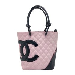 ☆☆ CHANEL シャネル カンボンライン ミディアムトート A25167 ピンク×ブラック カーフスキン ハンドバッグ ギャランティーカード有 Cランク