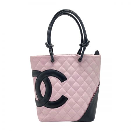  CHANEL シャネル カンボンライン ミディアムトート A25167 ピンク×ブラック カーフスキン ハンドバッグ ギャランティーカード有
