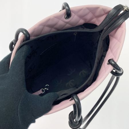  CHANEL シャネル カンボンライン ミディアムトート A25167 ピンク×ブラック カーフスキン ハンドバッグ ギャランティーカード有