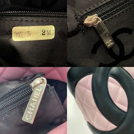  CHANEL シャネル カンボンライン ミディアムトート A25167 ピンク×ブラック カーフスキン ハンドバッグ ギャランティーカード有