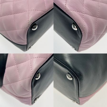  CHANEL シャネル カンボンライン ミディアムトート A25167 ピンク×ブラック カーフスキン ハンドバッグ ギャランティーカード有
