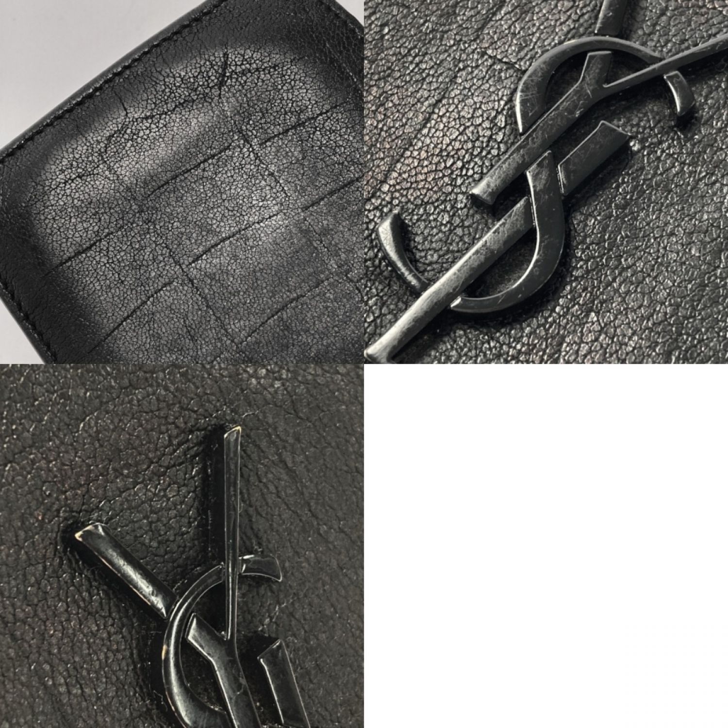 中古】 SAINT LAURENT サンローラン 2つ折り財布 YSLロゴ 型押し