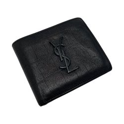 ☆☆ SAINT LAURENT(Yves Saint Laurent) 2つ折り財布 YSLロゴ 型押し GBL463249-0319 ブラック レザー Bランク