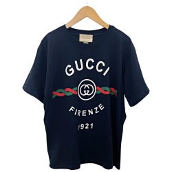 ☆☆ GUCCI グッチ Firenze 1921 半袖Tシャツ ネイビー インターロッキングG メンズ Bランク