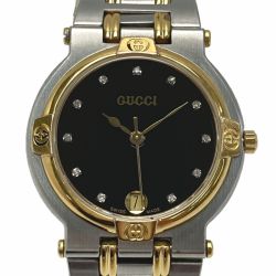 ☆☆ GUCCI グッチ 11Pダイヤ デイト 9000M 11Pﾀﾞｲﾔ ブラック GP コンビ クォーツ メンズ 腕時計 Bランク