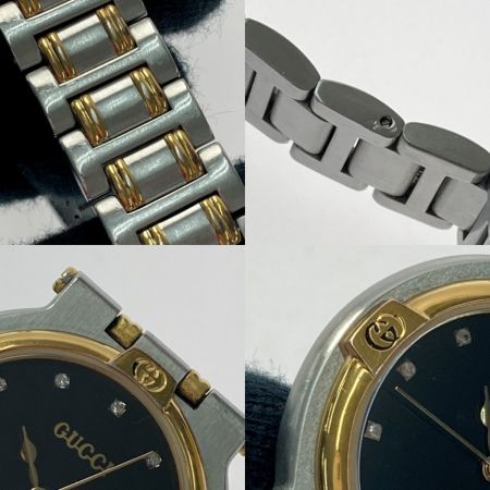  GUCCI グッチ 11Pダイヤ デイト 9000M 11Pﾀﾞｲﾔ ブラック GP コンビ クォーツ メンズ 腕時計