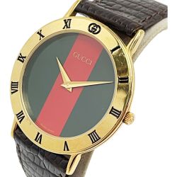☆☆ GUCCI グッチ シェリーライン文字盤 3000.2.M シェリー クォーツ レザー ゴールド 腕時計 メンズ Bランク