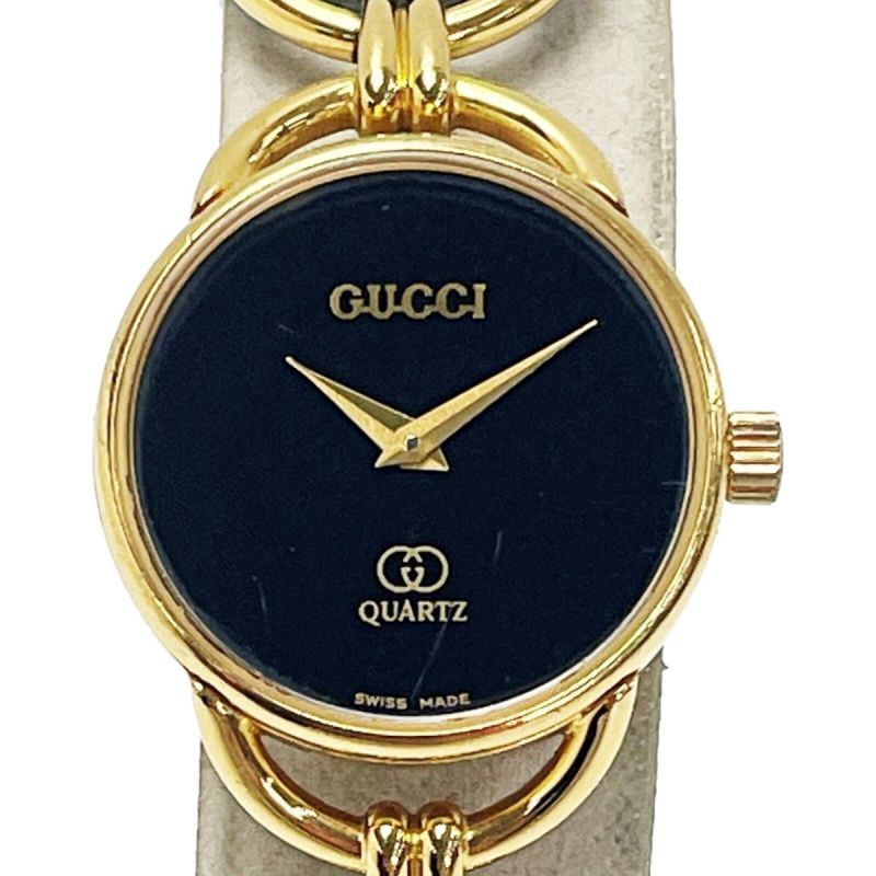 GUCCI グッチ アナログ 腕時計 クオーツ ゴールド ブラック メンズ - 時計