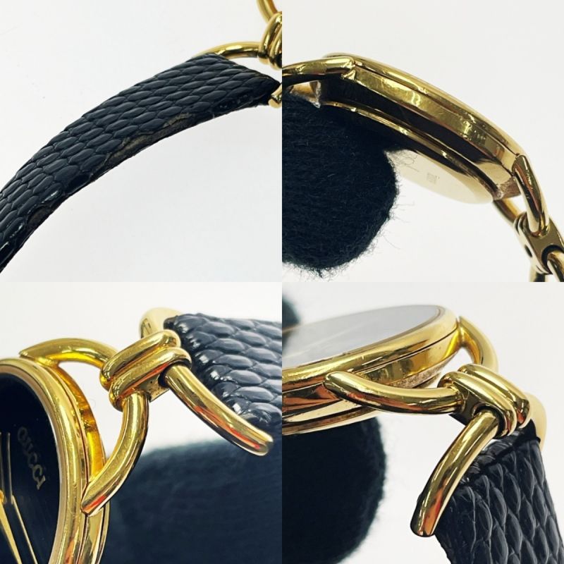 中古】 GUCCI グッチ クォーツ 6000L ゴールド×ブラック 腕時計 レザー