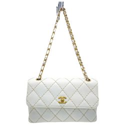 ☆☆ CHANEL シャネル マトラッセ25 ワイルドステッチ A14687 ホワイト チェーンショルダーバッグ ゴールド金具 ギャランティ・布袋有 Bランク