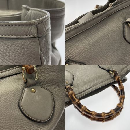  GUCCI グッチ バンブー トートバッグ 282317 グレー レザー ハンドバッグ 布袋有