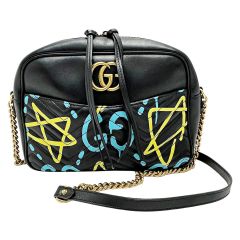  GUCCI グッチ GGマーモント 443499 ブラック/イエロー/ブルー チェーンショルダーバッグ レディース ゴールド金具 Bランク