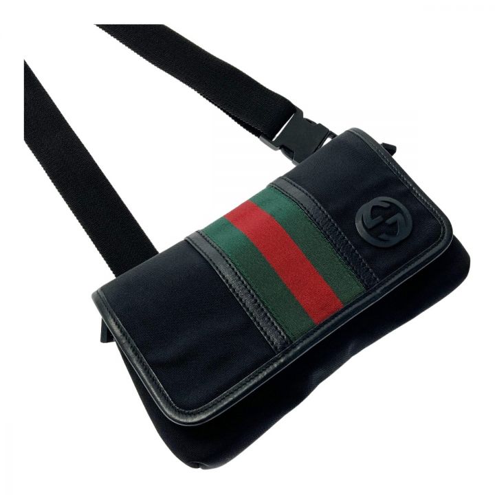 GUCCI グッチ GGロゴ シェリーライン ボディバッグ 181064 ブラック ウエストバッグ ナイロン×レザー｜中古｜なんでもリサイクルビッグバン