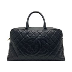 CHANEL シャネル マトラッセ ボストンバッグ ラージ ブラック キャビアスキン ココマーク ゴールド金具 Cランク