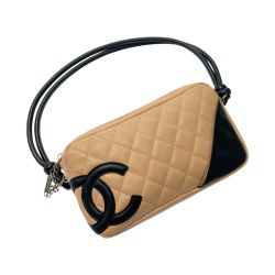 ☆☆ CHANEL シャネル カンボンライン アクセサリーポーチ 25175 ベージュ×ブラック ココマーク カーフスキン Cランク