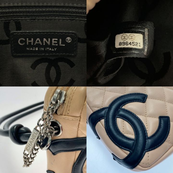 中古】 CHANEL シャネル カンボンライン アクセサリーポーチ 25175 ベージュ×ブラック ココマーク カーフスキン｜総合リサイクルショップ  なんでもリサイクルビッグバン オンラインストア