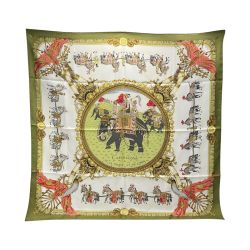 ☆☆ HERMES エルメス カレ90 CAPARACONS シルクスカーフ グリーン系 シルク100％ 馬かざり Bランク