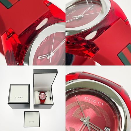  GUCCI グッチ シンク 137.1 レッド クォーツ 腕時計 ラバー ステンレススチール メンズ 箱有
