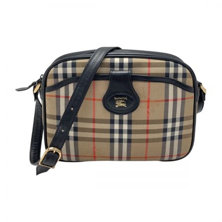  Burberrys バーバリーズ ノバチェック シャドーホース ショルダーバッグ アイボリー×ブラック キャンバス レザー