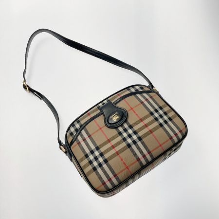  Burberrys バーバリーズ ノバチェック シャドーホース ショルダーバッグ アイボリー×ブラック キャンバス レザー