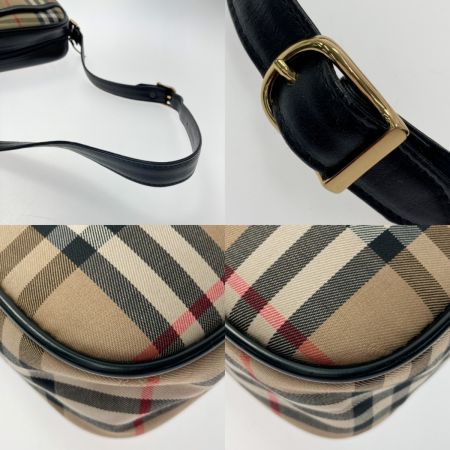  Burberrys バーバリーズ ノバチェック シャドーホース ショルダーバッグ アイボリー×ブラック キャンバス レザー