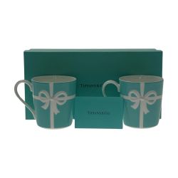 ☆☆ Tiffany & Co. ティファニー 《 リボン ブルー ボックス マグカップ 》2客 / Tiffany & Co.  Aランク