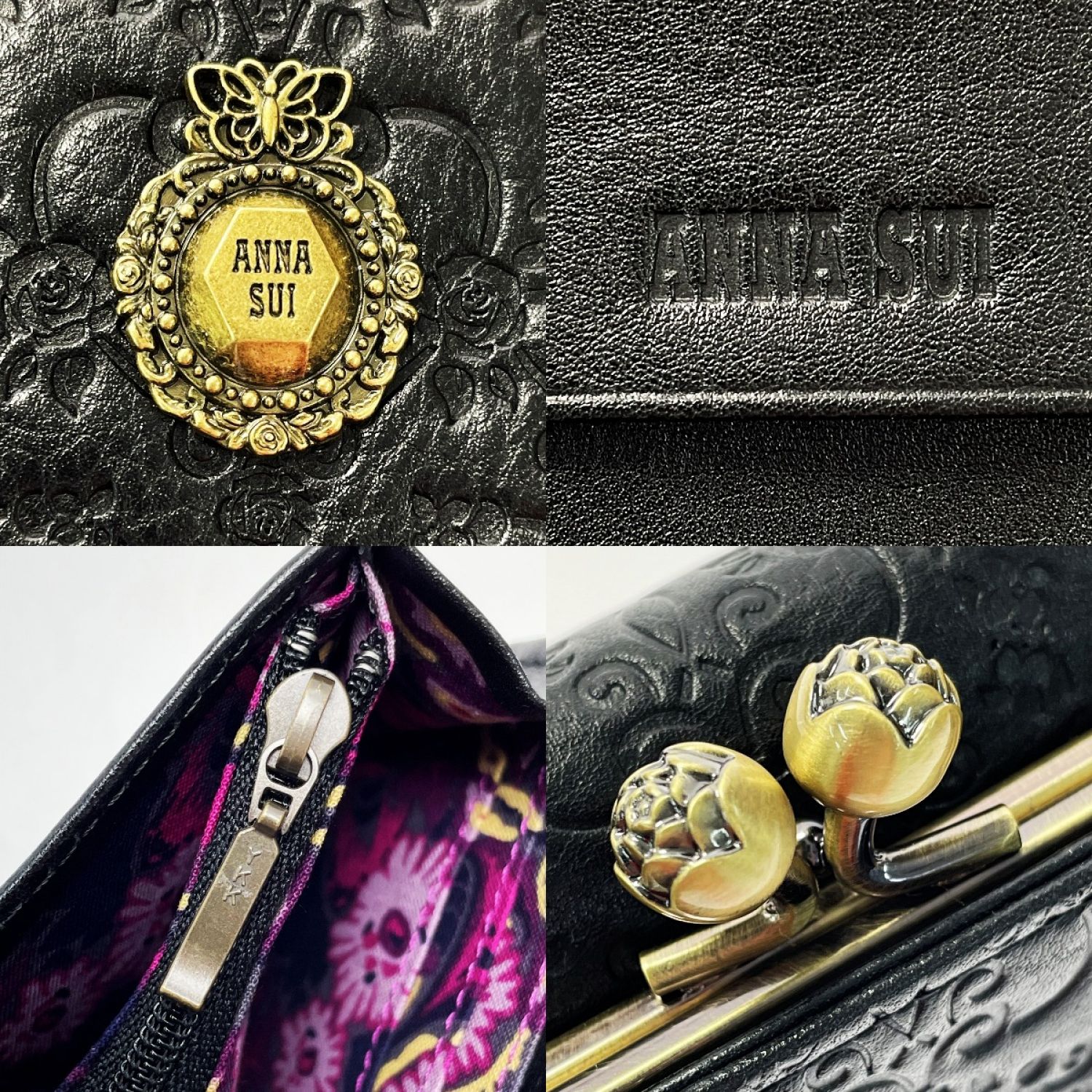 中古】 ANNA SUI アナスイ ヴィンテージローズ ブラック 口金フラップ