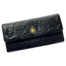 ☆☆ ANNA SUI アナスイ ヴィンテージローズ ブラック 口金フラップ長財布 がま口財布 レザー レディース Aランク