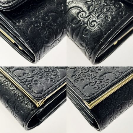  ANNA SUI アナスイ ヴィンテージローズ ブラック 口金フラップ長財布 がま口財布 レザー レディース