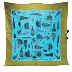 ☆☆ FENDI フェンディ シルクスカーフ ブルー×グリーン シルク100% Bランク