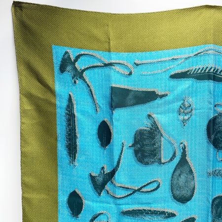  FENDI フェンディ シルクスカーフ ブルー×グリーン シルク100%