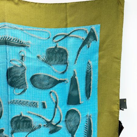  FENDI フェンディ シルクスカーフ ブルー×グリーン シルク100%