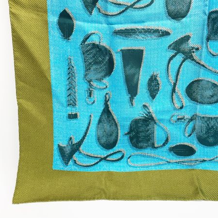  FENDI フェンディ シルクスカーフ ブルー×グリーン シルク100%