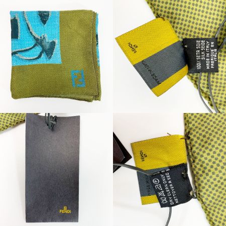  FENDI フェンディ シルクスカーフ ブルー×グリーン シルク100%