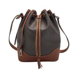 ☆☆ LOEWE ロエベ アナグラム 巾着型 ショルダーバッグ ブラウン PVC×レザー ヴィンテージ Bランク